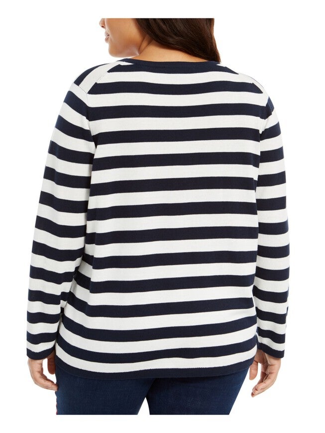 Tommy Hilfiger Cotton Striped V Neck Sweater, Blue / Navy, alternate image number null
