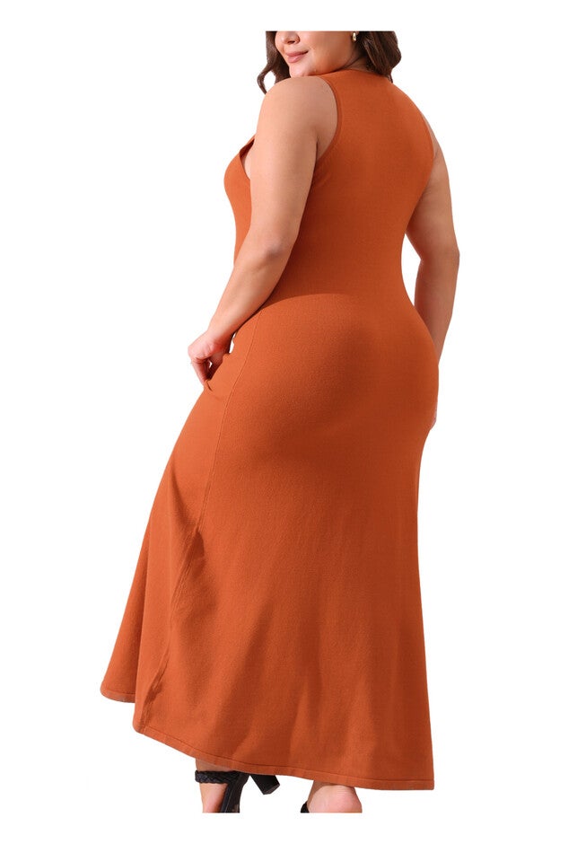 Crewneck Sleeveless Knit Casual Sweater Tank Dress, Rust Red / Burnt Orange, alternate image number null