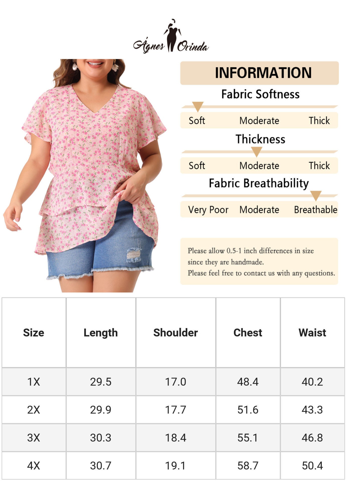 Short Sleeve Layered Casual Floral Blouse Summer Top, Pink / Pink, alternate image number 4