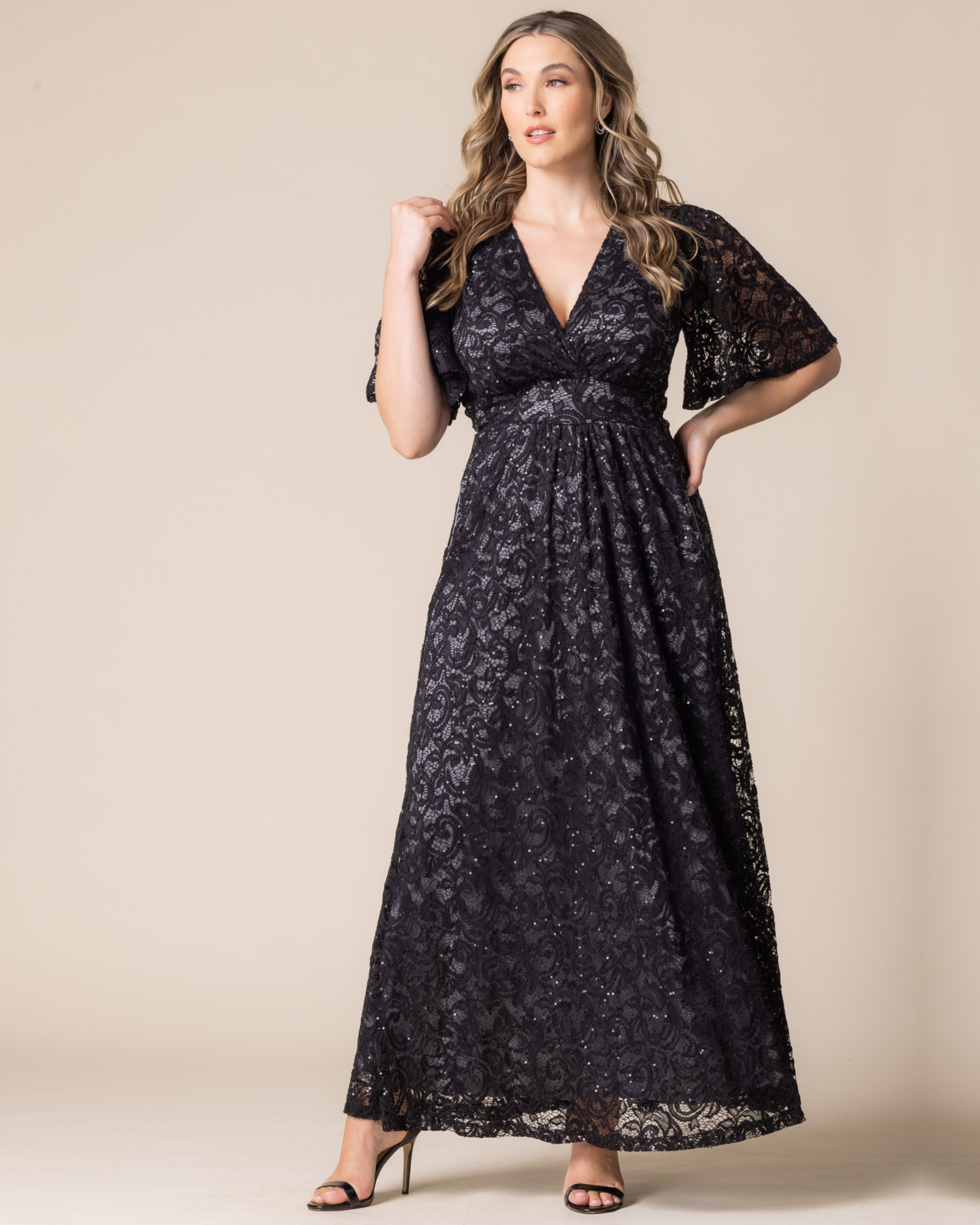 Luminous Sequin Lace Long Gown, STORM GREY / Black, alternate image number 4