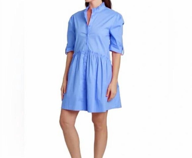 CAMMIE RUFFLE SHIRT DRESS IN FRENCH BLUE, French Blue / Light Blue, hi-res image number 0