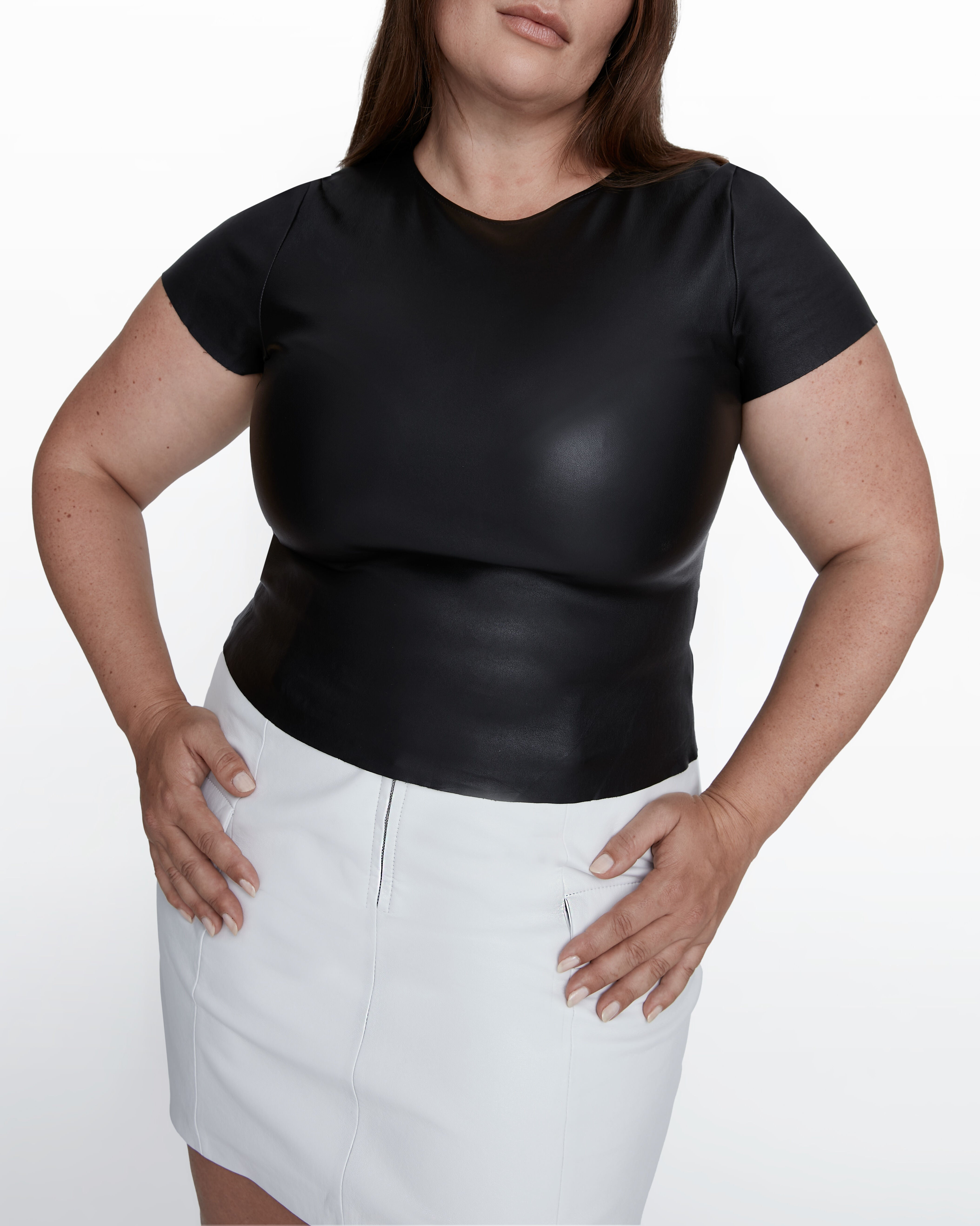 Brando Stretch Leather Tee, Black / Black, alternate image number 2