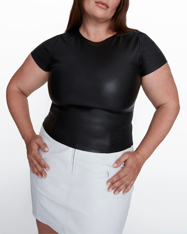 Brando Stretch Leather Tee, Black / Black, alternate image number 2