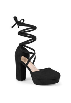 Lace Up Strappy Platform Block Heel Pumps