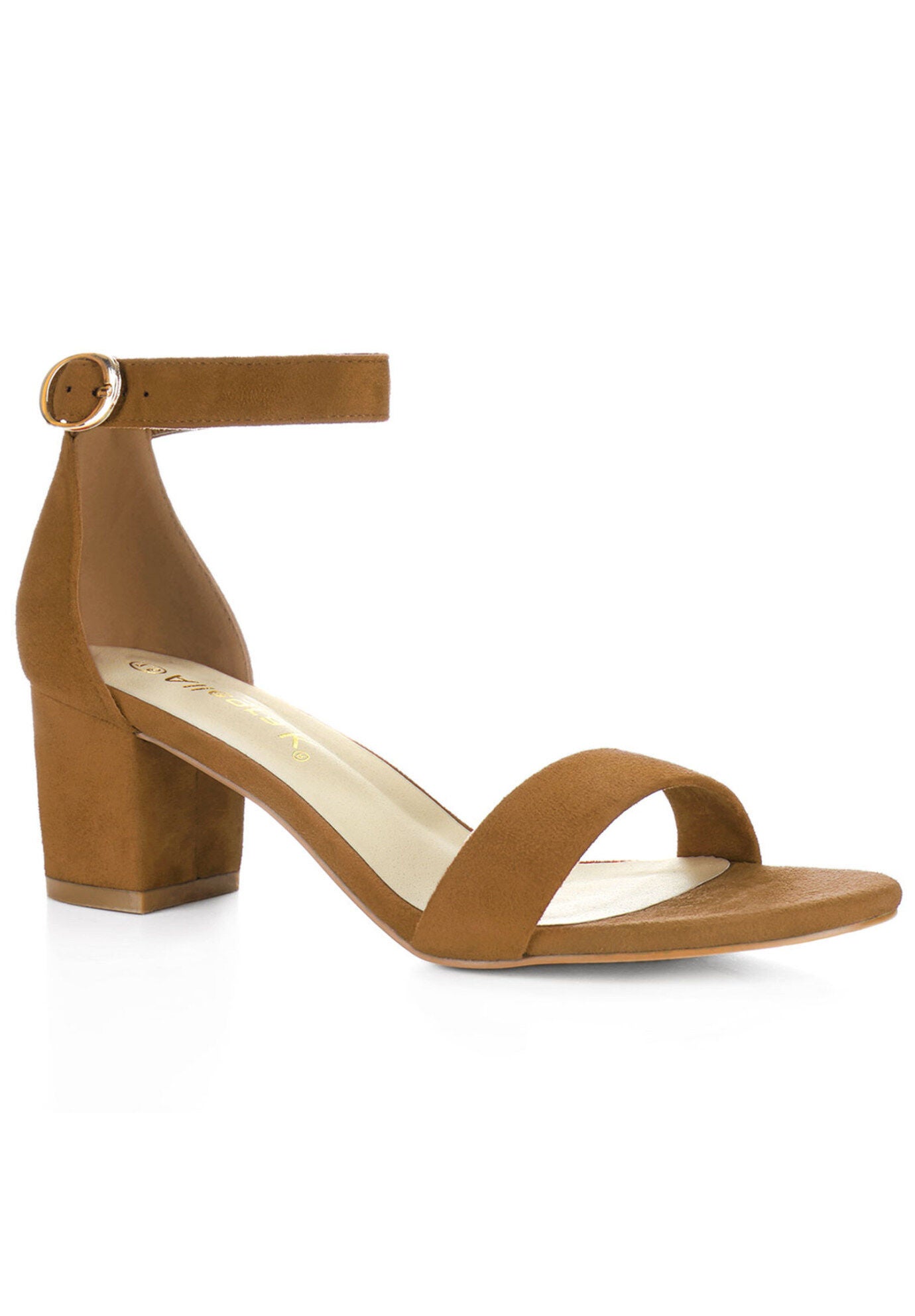 Mid Block Heel Ankle Strap Sandals, Brown / Brown, hi-res image number 0