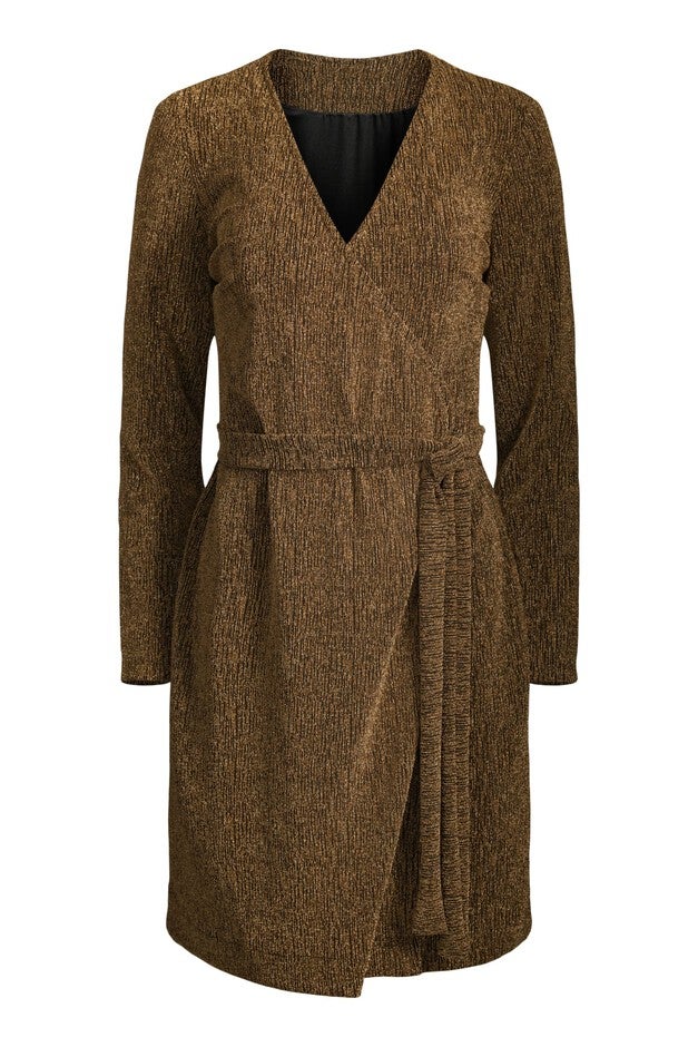 GOLD SHIMMER WRAP DRESS, Gold / Gold, alternate image number 2