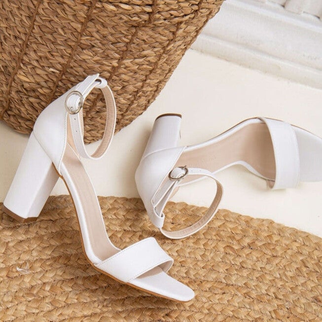 JESS - WHITE OPEN TOE BLOCK HEELS, WHITE / White, alternate image number 2