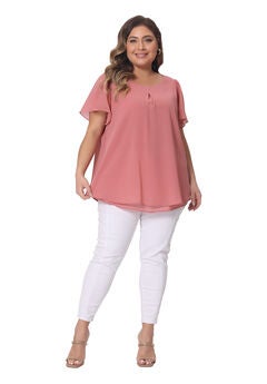 Ruffle Short Sleeve Double-Layered Chiffon Blouse