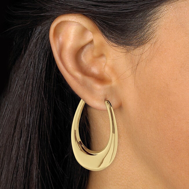 Polished Oval Puffed Hoop Earrings 18K Gold Plated .925 Sterling Silver, Yellow / Yellow, alternate image number null