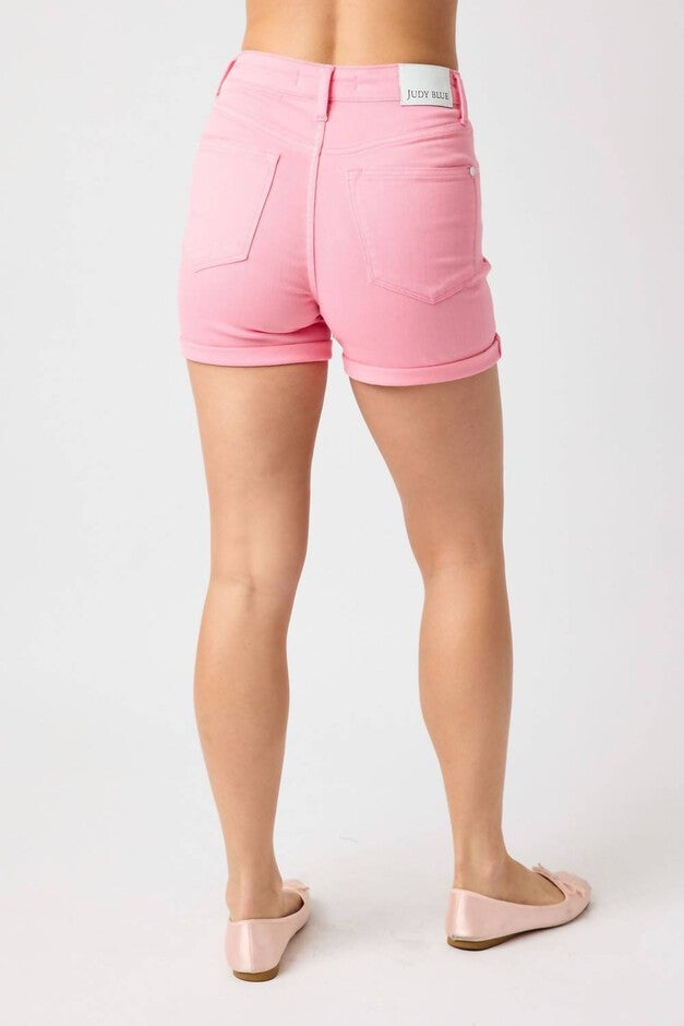 Women'S High Waist Tummy Control Garment Dyed Shorts In Pink, , alternate image number 5