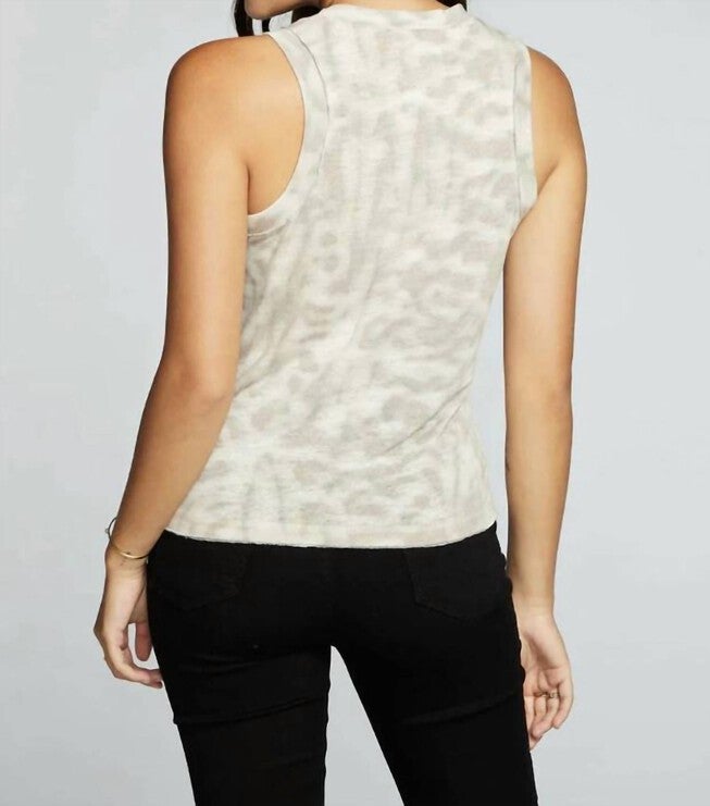 CHASER LINEN JERSEY RAW EDGE MUSCLE TANK IN KHAYA, Khaya / Beige, alternate image number null