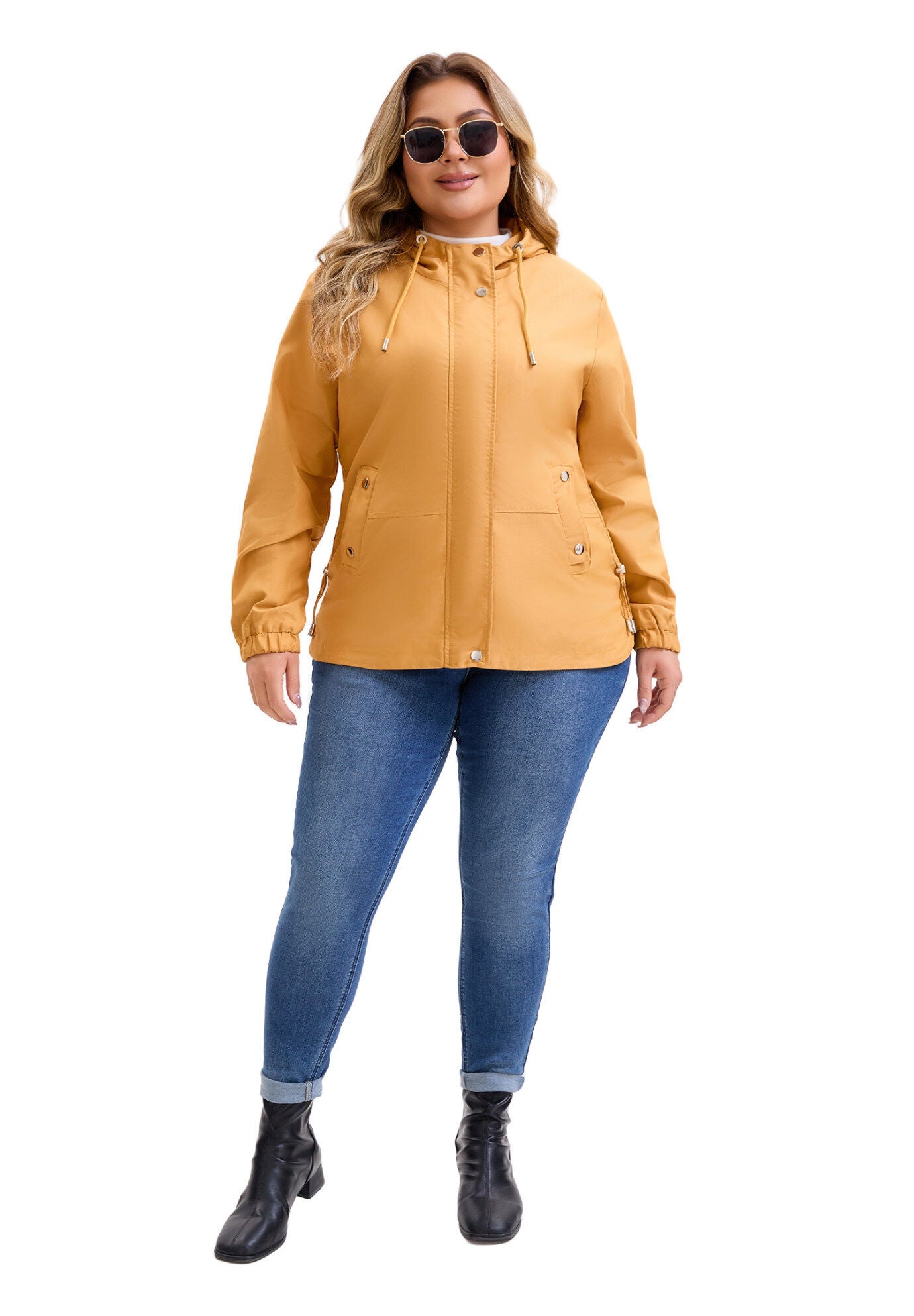 Anorak Zip Up Pockets with Hood Coats Jacket, Yellow / Yellow, hi-res image number 0