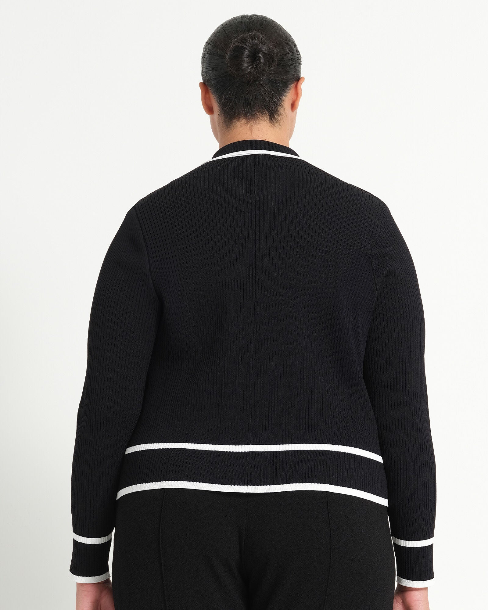 Gracie Contrast Ribbed Cardigan, BlackWhite / Black, alternate image number 2