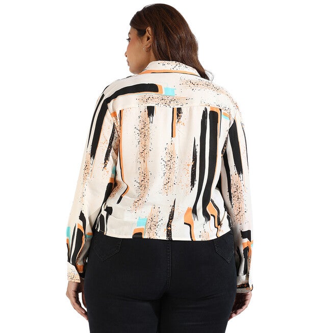 Abstract Printed Shirt Style Top, Cream / Cream, alternate image number null