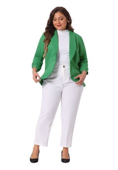 3/4 RUCHED SLEEVE OPEN FRONT LIGHTWEIGHT WORK BLAZER