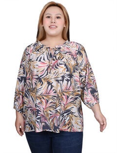 3/4 Sleeve Drawstring Neck Blouse