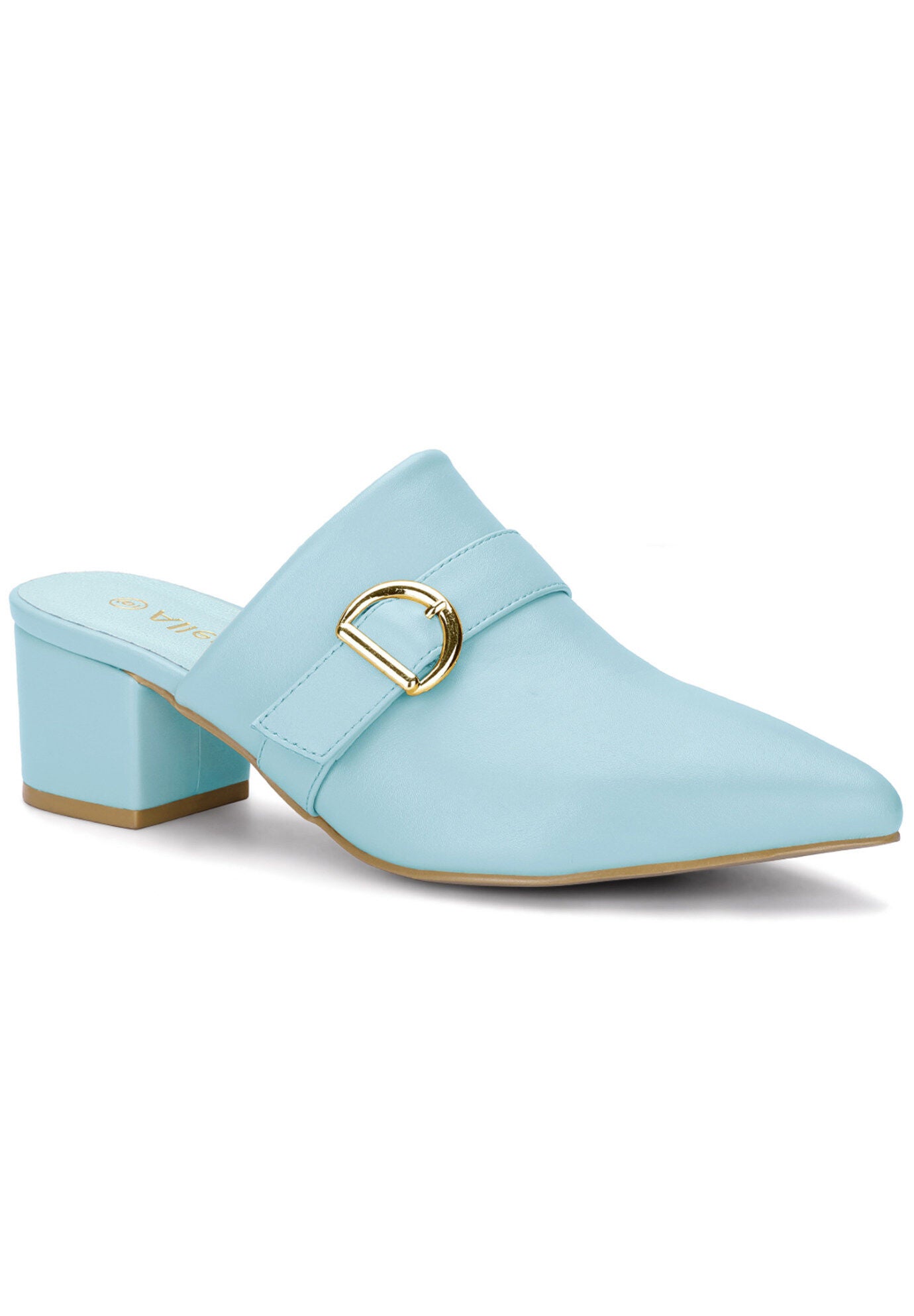 Pointed Toe Slip On Block Heel Sandals Mules, Sky Blue / Light Blue, hi-res image number 0