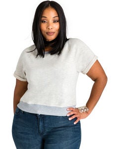 Plus Size Curvy Women French Terry Open Back Dropped Shoulder Top