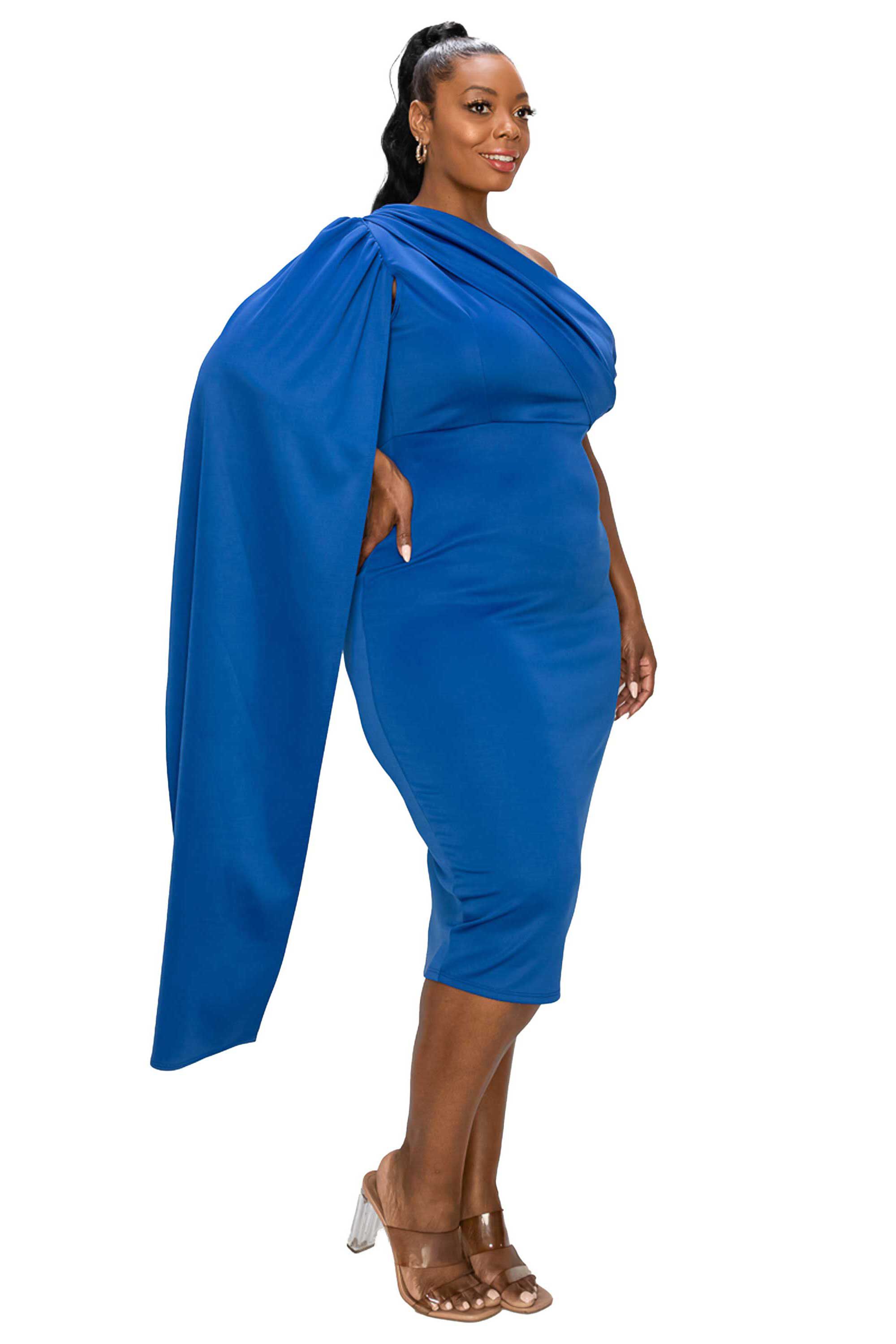 Spade One Shoulder Cape Dress, Royal / Royal Blue, alternate image number 1