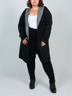 Nora Hooded Open Front Knit Cardigan Black