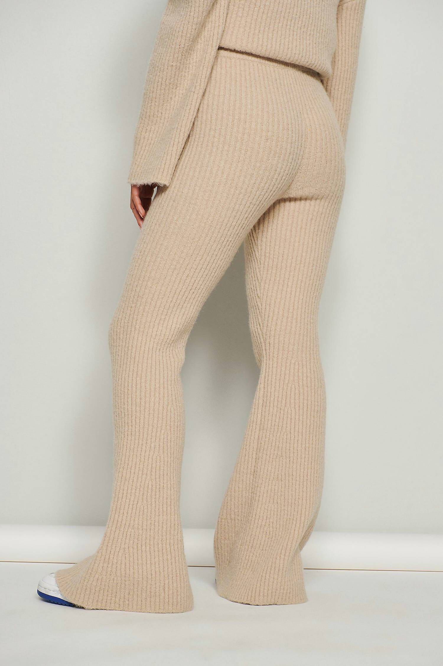 RIBBED-KNIT STRAIGHT-LEG PANTS IN BEIGE, Beige / Beige, alternate image number 2