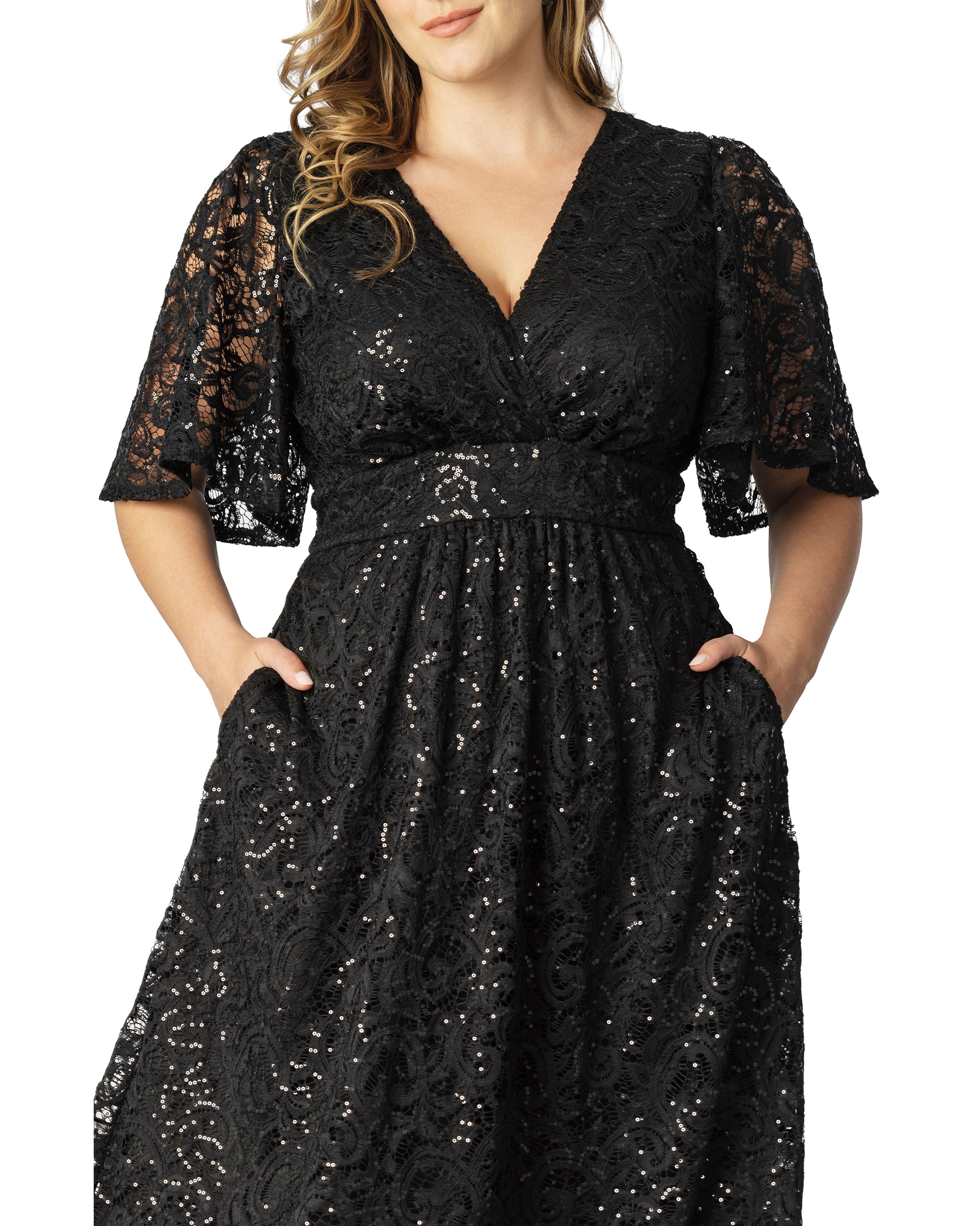 Starry Sequined Lace Cocktail Dress, ONYX / Black, alternate image number 1