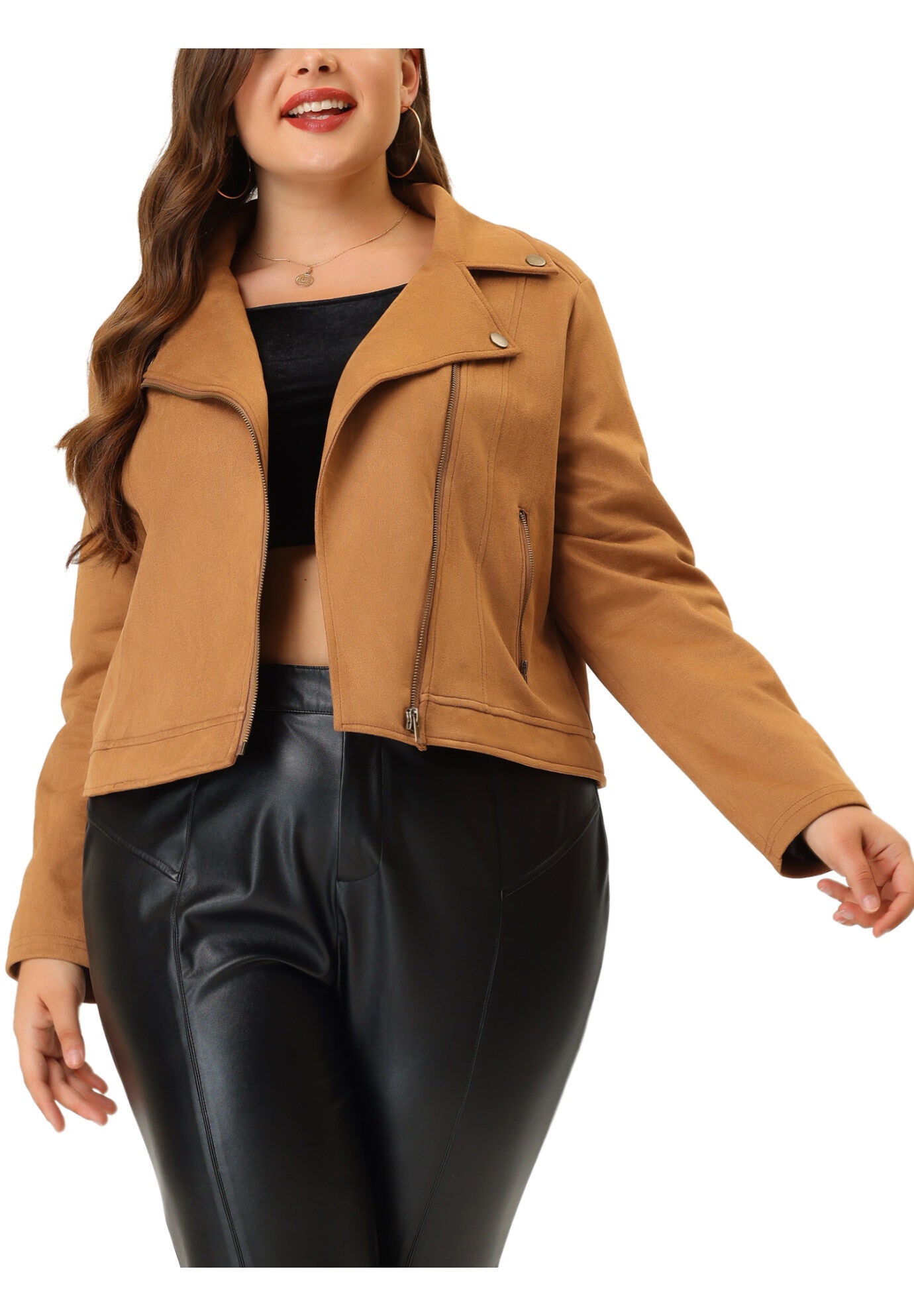 COLLAR INCLINED ZIP CLOSURE DENIM BIKER MOTO JACKET | Dia & Co