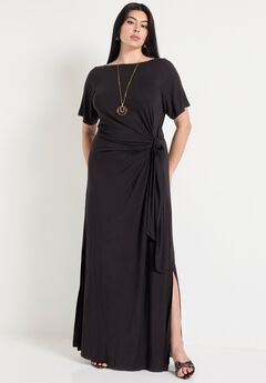 Boatneck Gathered Midi Dress