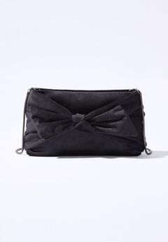 Faux Velvet Bow Clutch Handbag