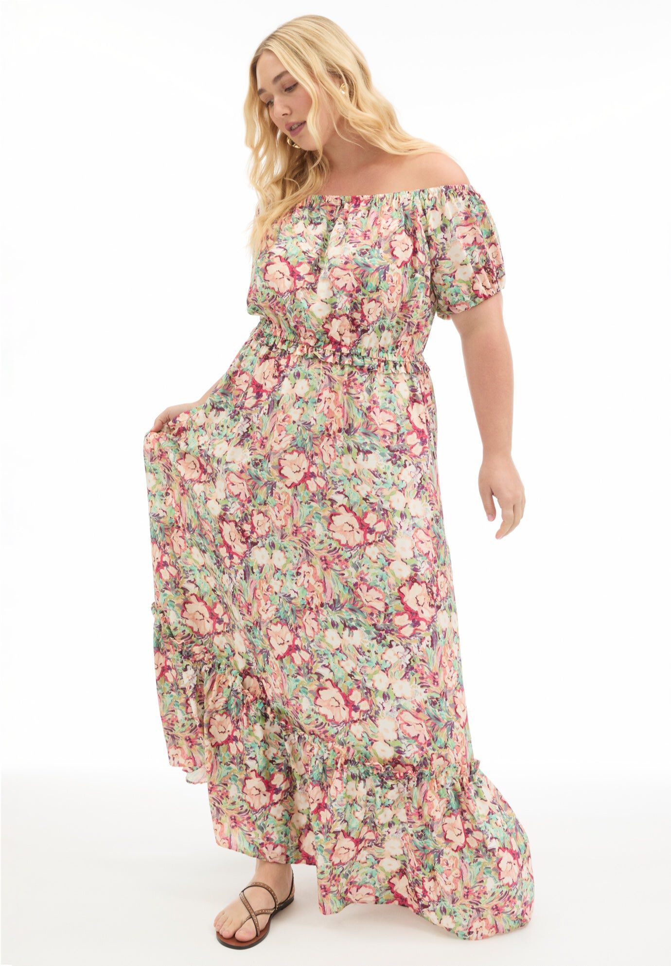 Off-the-Shoulder Maxi Dress, FLORAL BLUR, hi-res image number 0