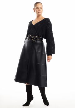 Scallop-Trim Wrap Sweater