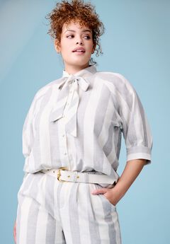 Tie-Neck Button-Down Blouse