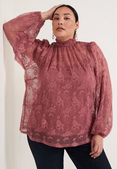 Smocked Mockneck Blouse