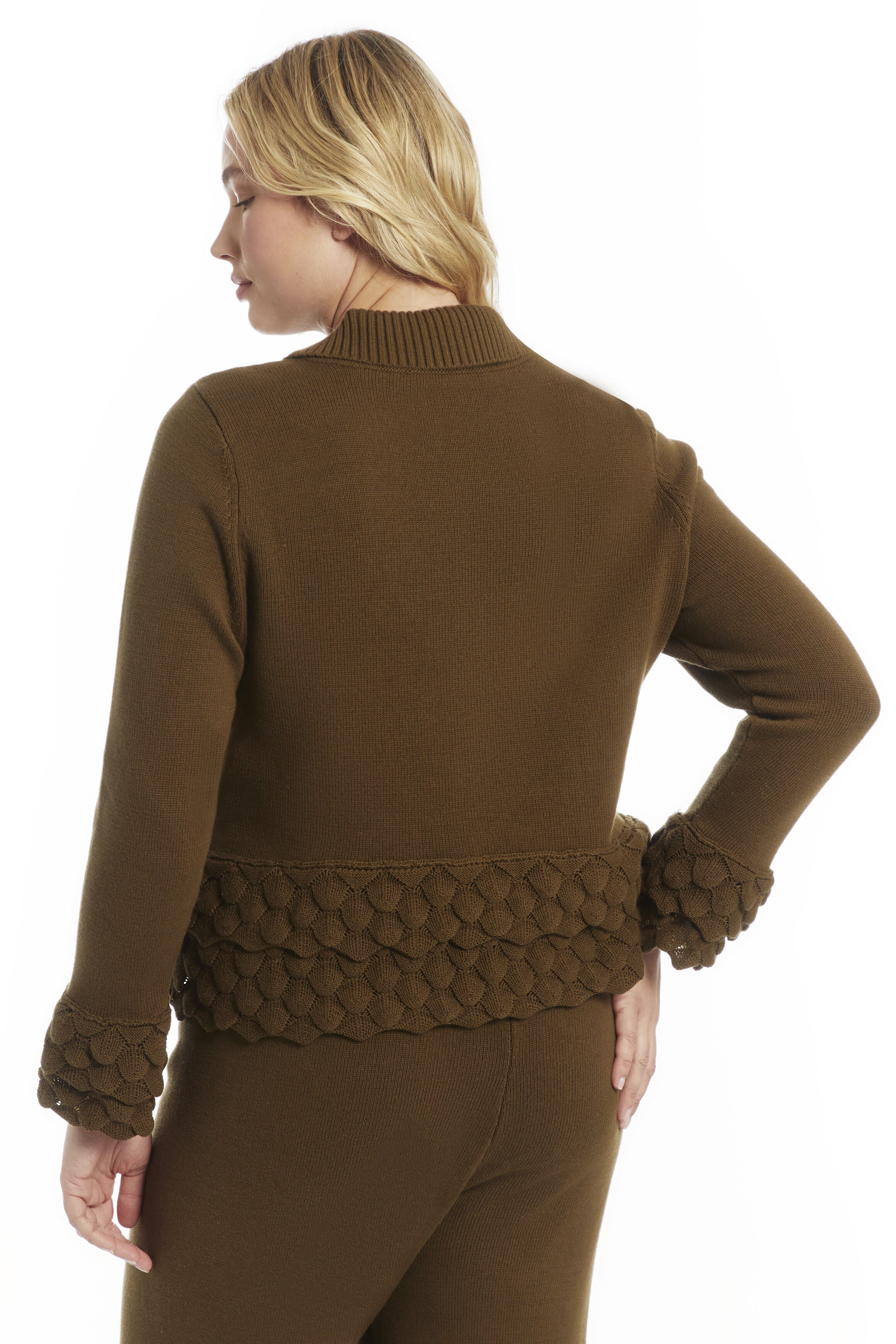Ruffled Peplum Cardigan Sweater, DARK OLIVE, alternate image number 2