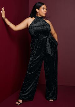Crushed Velvet Halterneck Jumpsuit