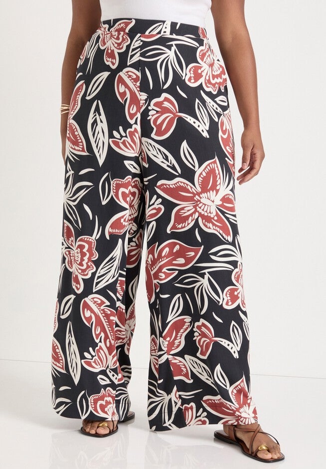 Wide-Leg Pull-On Pants, BATIK FLORAL, alternate image number null