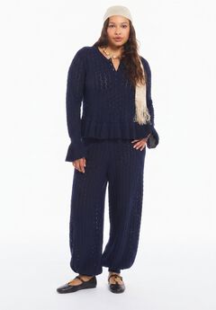 Pointelle Peplum Sweater