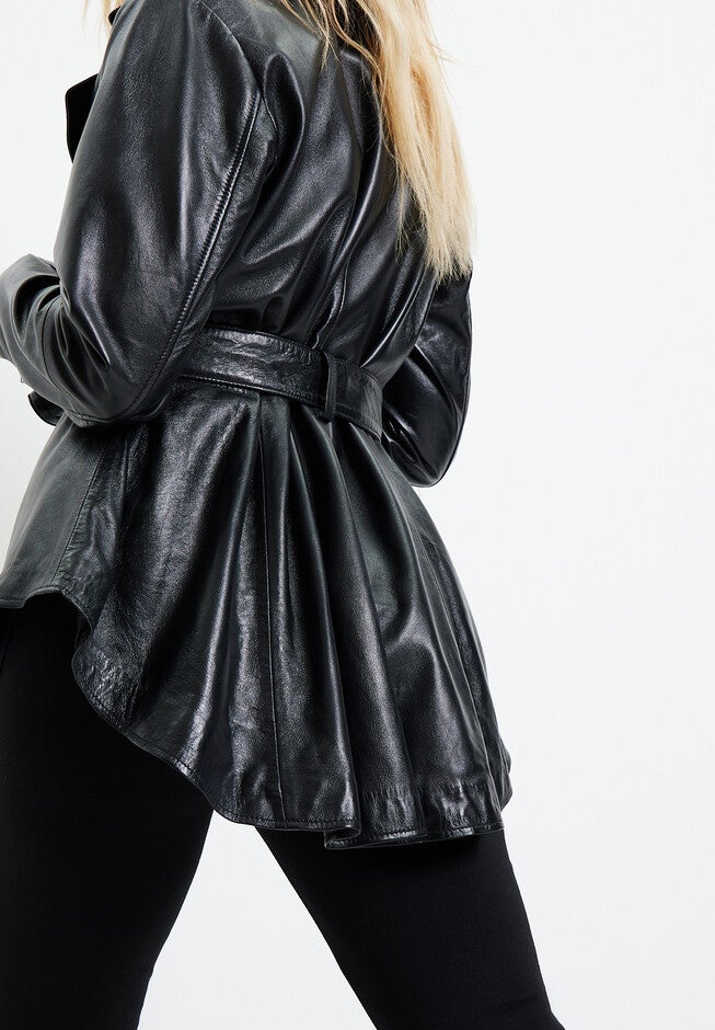 High-Low Peplum Leather Jacket, , alternate image number null