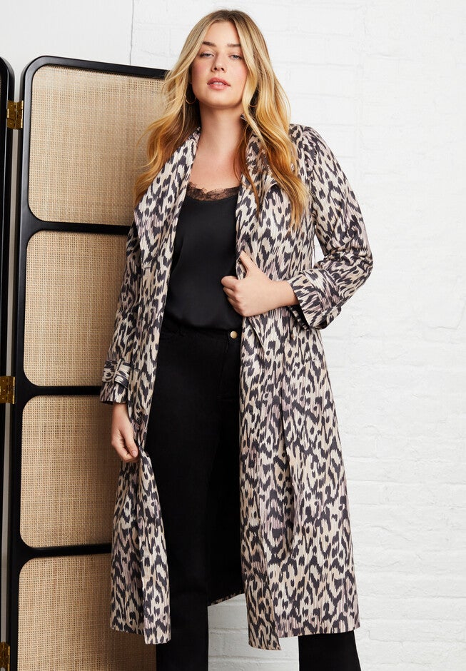 Faux-Suede Trench Coat, NATURAL LAYERED ANIMAL, hi-res image number null