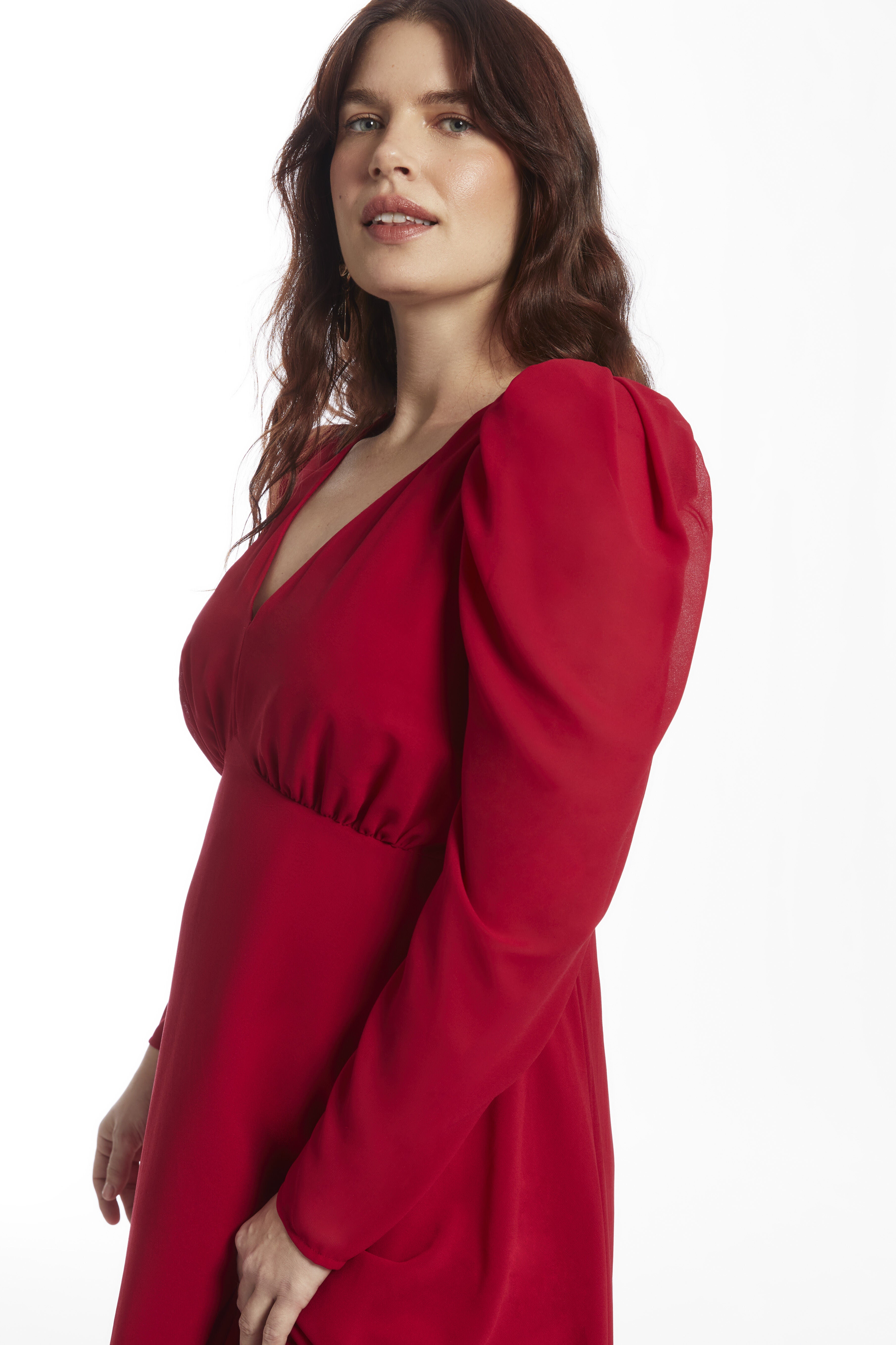 Puff Sleeve High-Low Maxi Chiffon Dress, , alternate image number 2