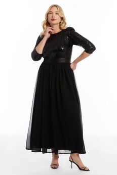 Sequin V-Neck Chiffon Maxi Dress