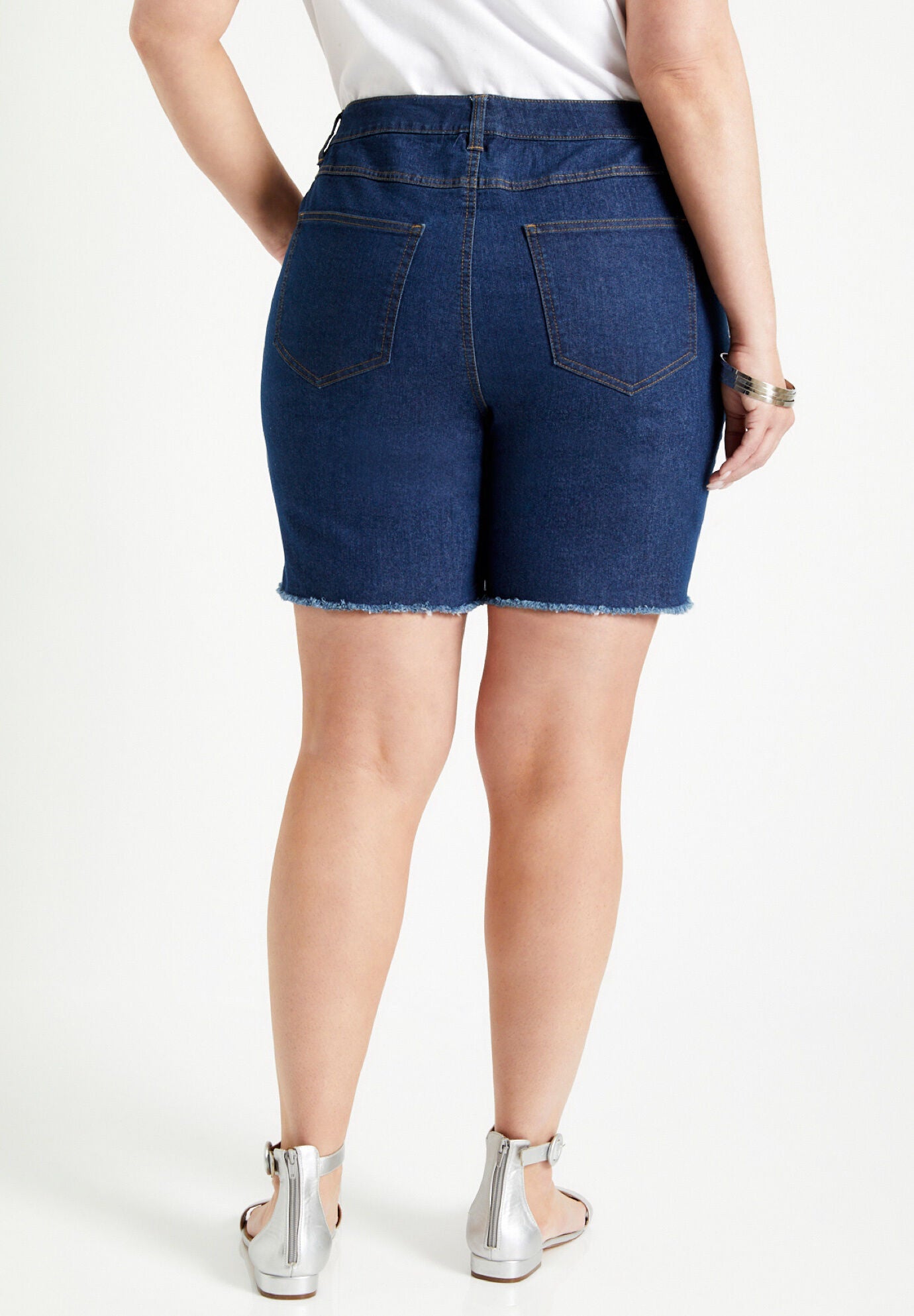 Raw Hem Curvie Fit Denim Shorts, BLACK, on-hover image number 1