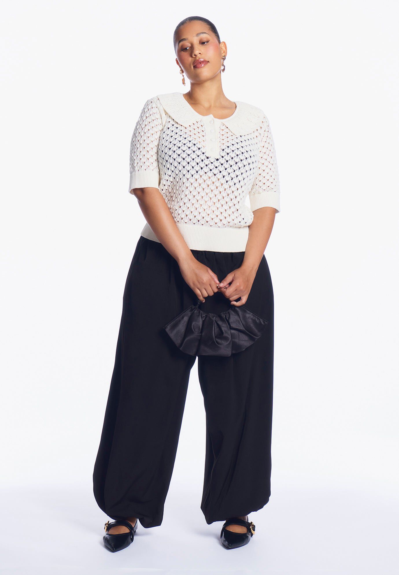 Lace-Trim Pointelle Sweater Top