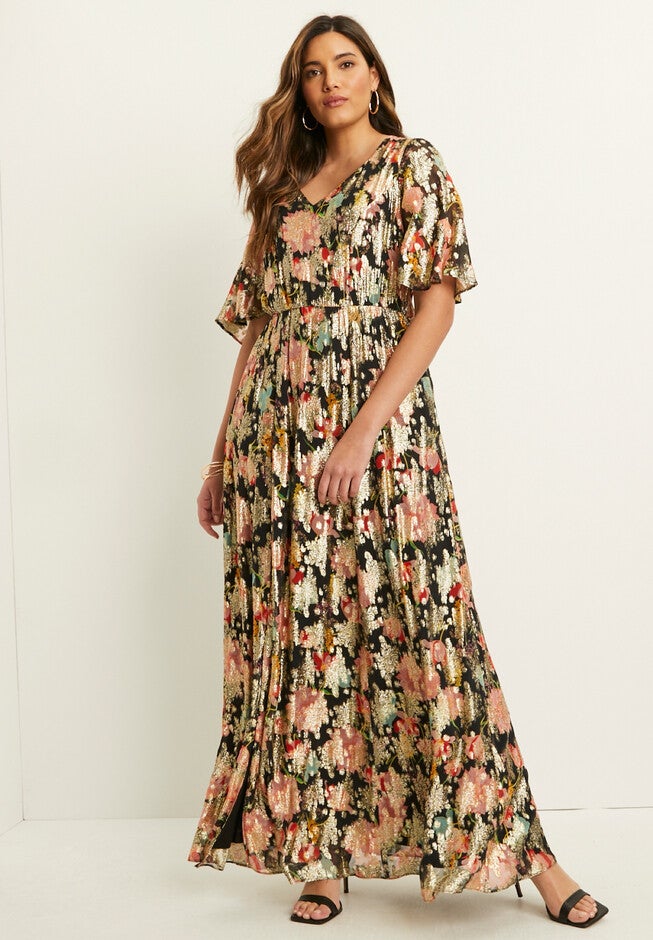 Metallic Printed Maxi Dress, , alternate image number null