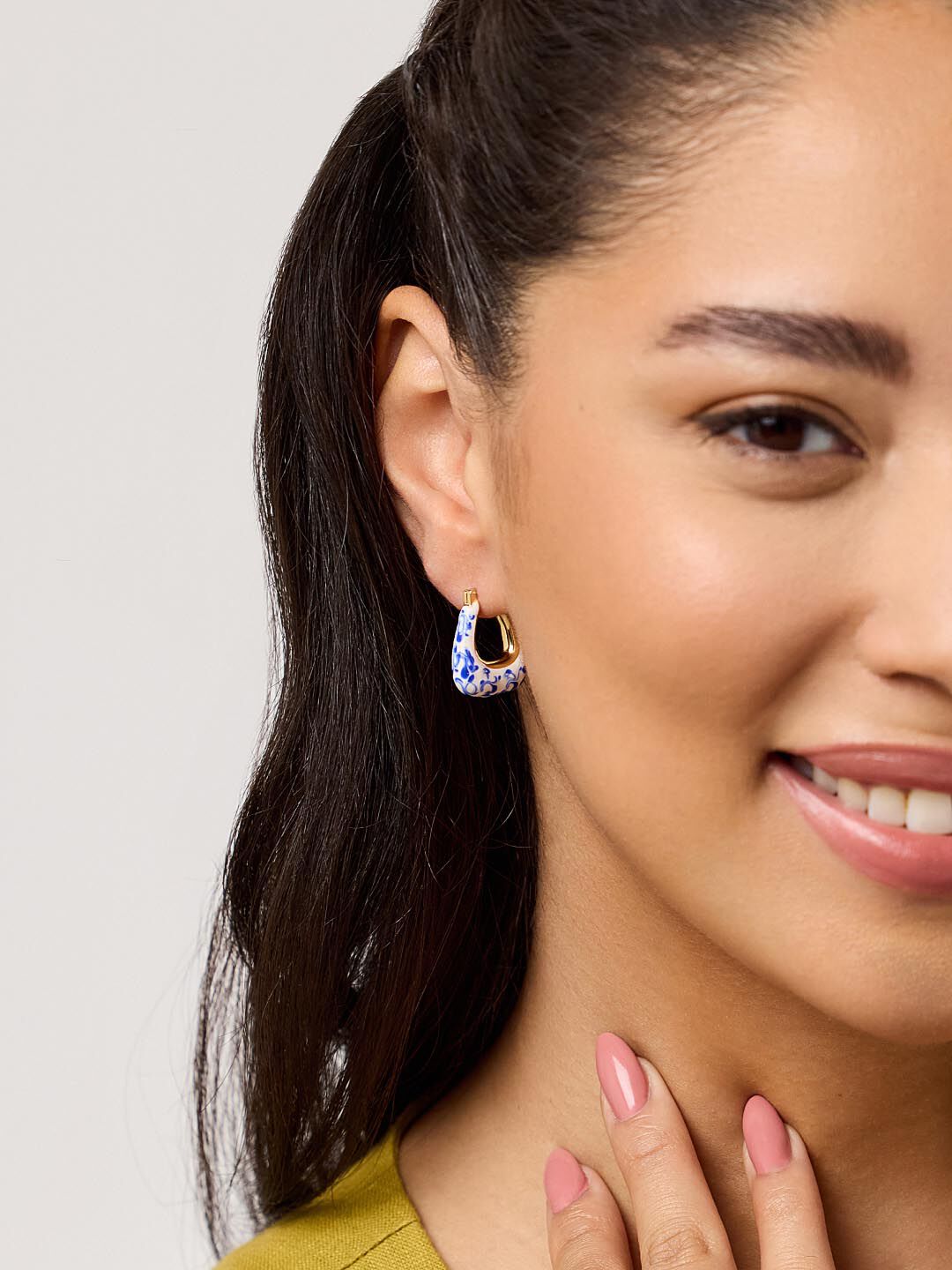 Dakota Marble Blue Statement Earrings, GOLD, alternate image number 4