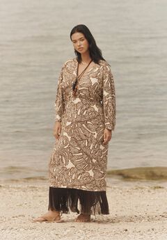 Fringe-Trim Surplice Maxi Dress