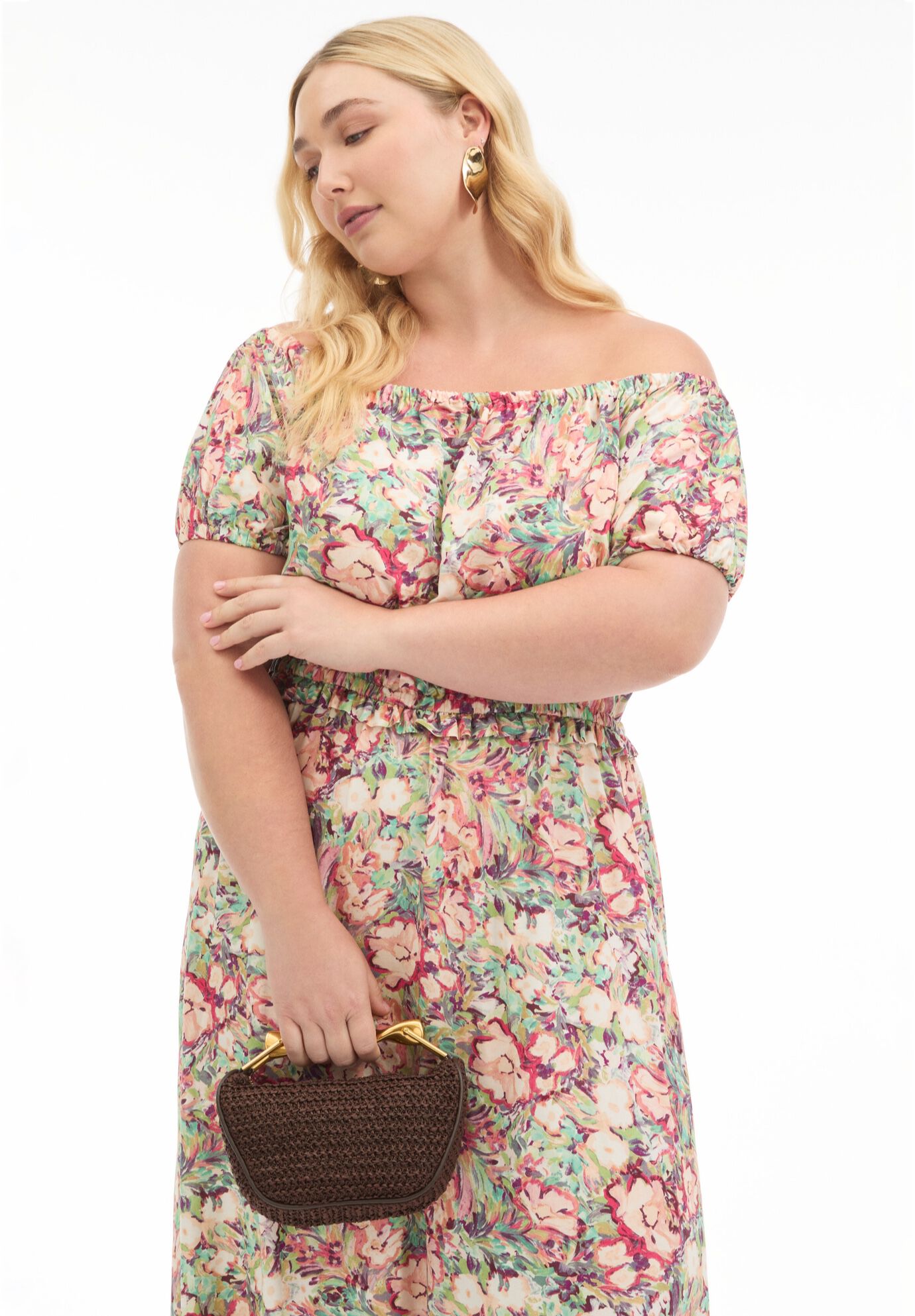Off-the-Shoulder Maxi Dress, FLORAL BLUR, alternate image number 3