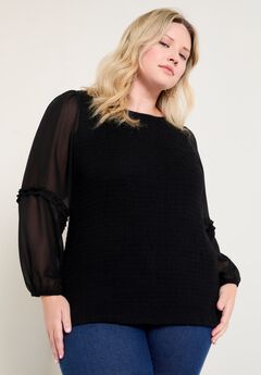 Puff-Sleeve Smocked Blouse