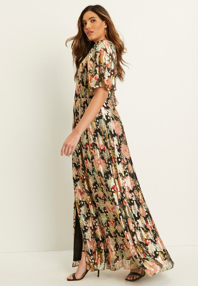 Metallic Printed Maxi Dress, , alternate image number null