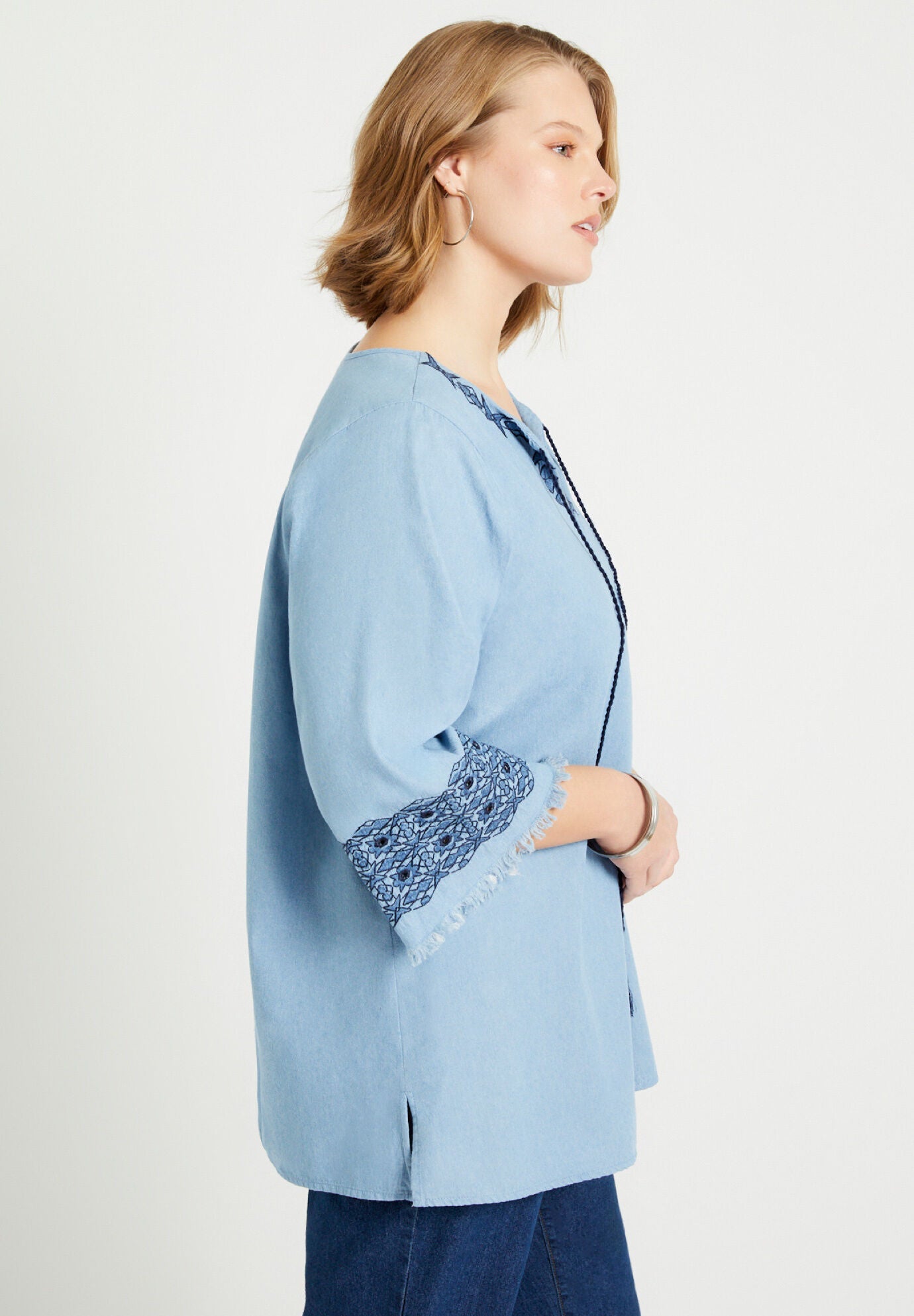 Fringe Denim Blouse, , alternate image number 2